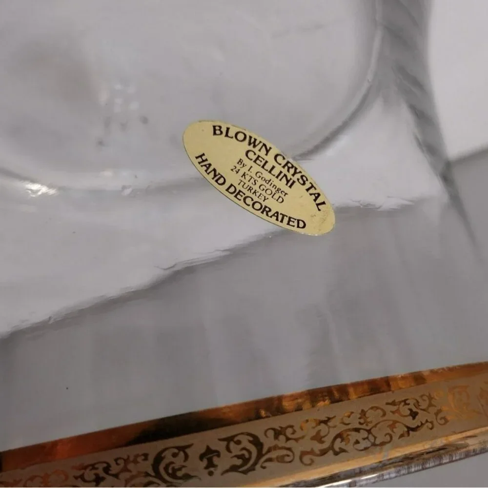 Vintage CELLINI Blown Crystal Bowl / Glass Ice Bucket, 24Kt Gold Trimmed Rim 6